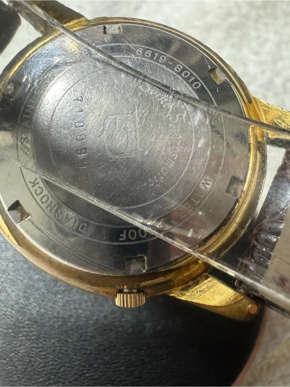 Seiko Gold Tone Weekdater Wristwatch - Silver Dial, Brown Strap